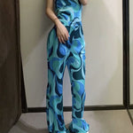 Charger l'image dans la galerie, Pantalon Bleu Jambe Large Femme 'Shizuoka'
