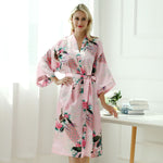 Charger l'image dans la galerie, Pyjama Long Style Kimono Motif Floral Rose
