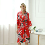 Charger l'image dans la galerie, Pyjama Long Style Kimono Motif Floral Rouge
