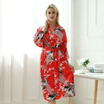 Charger l'image dans la galerie, Pyjama Long Style Kimono Motif Floral Rouge
