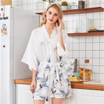 Charger l'image dans la galerie, Pyjama Style Kimono Blanc Grue du Japon

