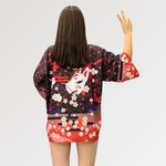 Charger l'image dans la galerie, Veste Kimono Femme Motif Kitsune 'Goto'
