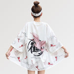 Charger l'image dans la galerie, Veste Kimono Femme Motifs Grues 'Kamen Rider'
