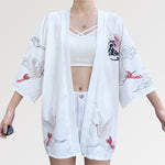 Charger l'image dans la galerie, Veste Kimono Femme Motifs Grues 'Kamen Rider'
