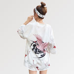Charger l'image dans la galerie, Veste Kimono Femme Motifs Grues 'Kamen Rider'

